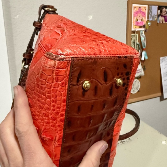 Brahmin Mini Arno satchel in orange croc-embossed leather - Picture 6 of 14